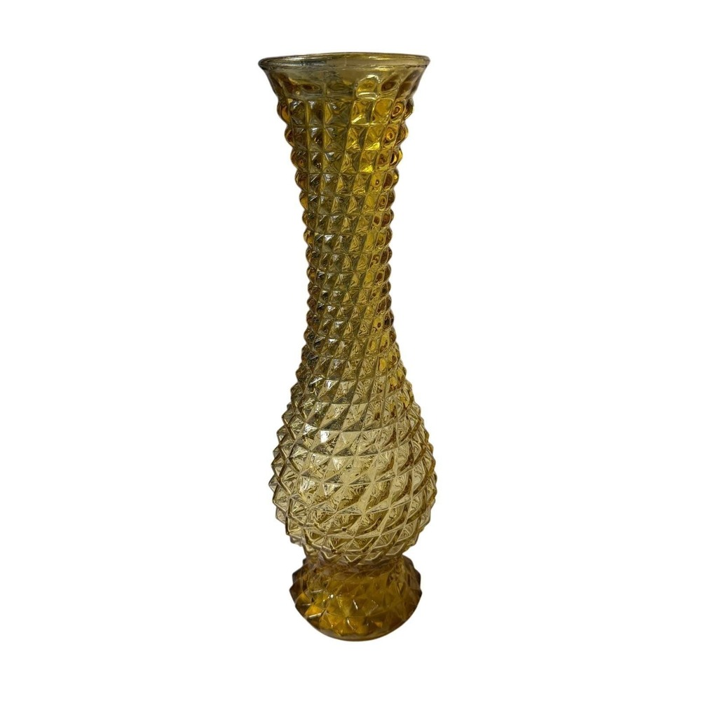 Vintage Rossini Italy Amber Art‎ Glass Vase 12" Diamond Optic Italian Handmade